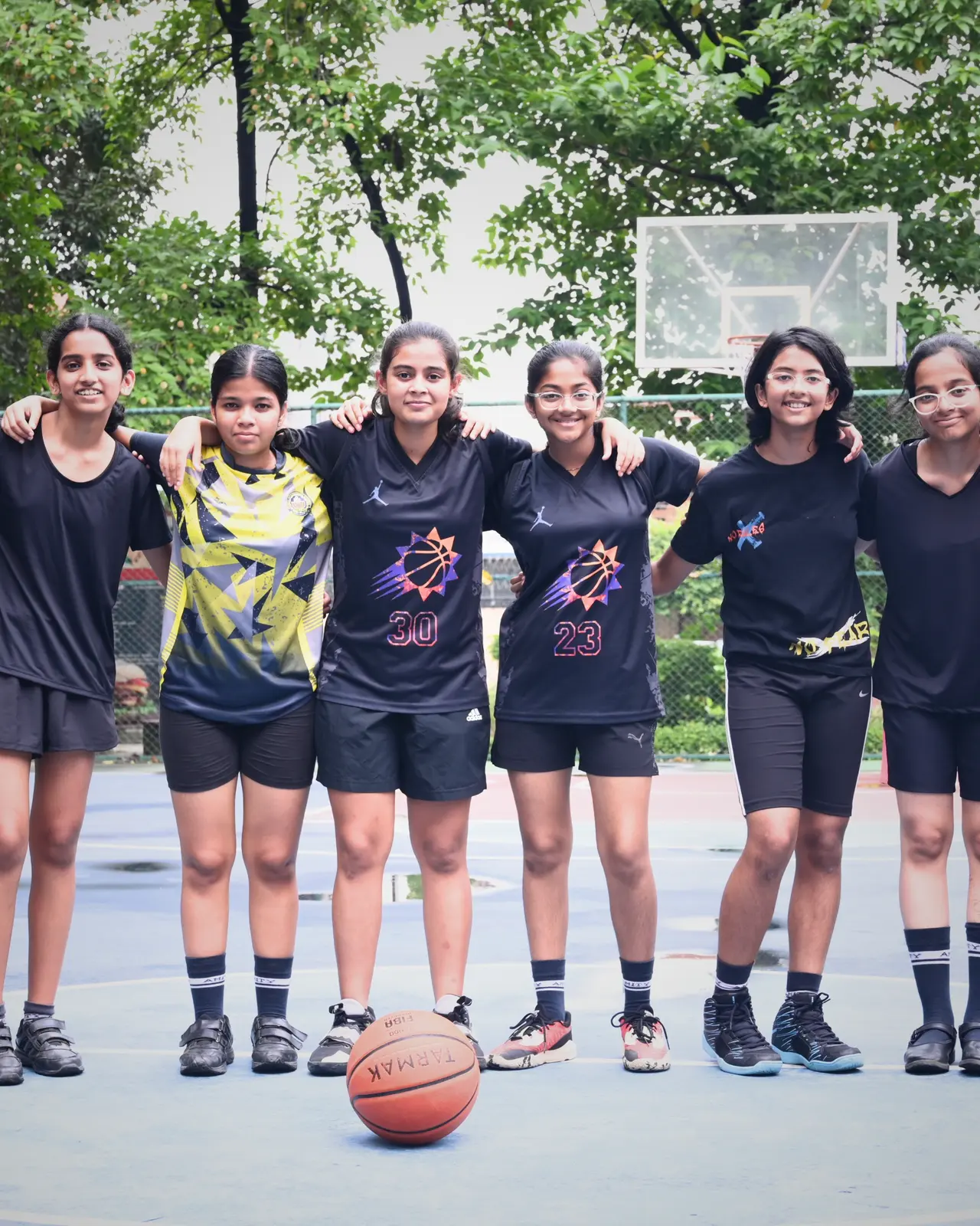 Amity International School Viraj Khand girls’ basketball team on court